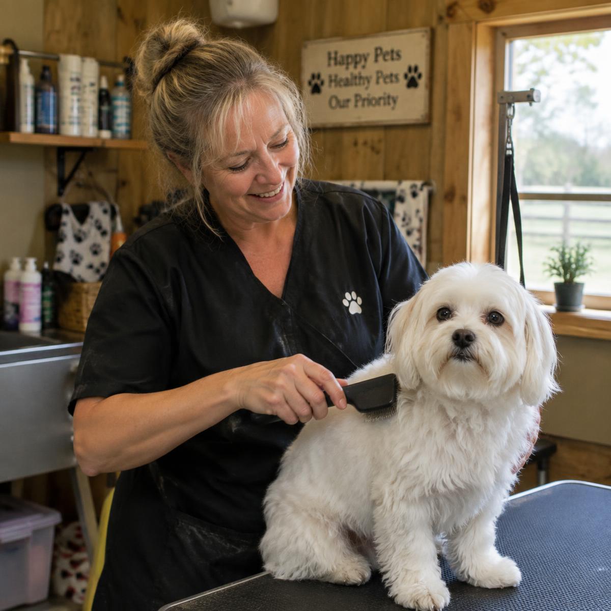 Susan Lynn Wagy grooming a dog